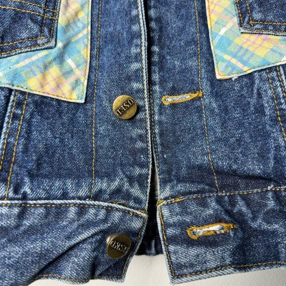Vintage Get Used Denim Crop Jean Jacket Flannel Lined Patches Size Medium - Picture 4 of 8